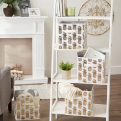 Set Of 4 11" X 11" X 11" Nonwoven Polyester Pineapple Square Storage Cube White/Gold - Design Imports -Storage Specialty Store GUEST 710e8ed9 c8a2 469f abaf a364db3601af