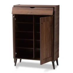 Cormier Walnut Finished 2 Door Wood Entryway Shoe Storage Cabinet Brown - Baxton Studio -Storage Specialty Store GUEST 731806b6 1e1b 4fba 9d78 6b3e7e36e311