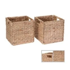 Set Of 2 Handmade Wicker Storage Cubes - 12-Inch Square Foldable Baskets With Handles - Made Of Hand-Twisted Water Hyacinth By Villacera (Natural) -Storage Specialty Store GUEST 7325af43 ea92 4285 9334 c9eccd513c4d 1