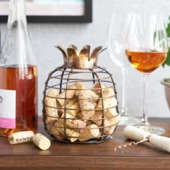 Juicy Pineapple Cork Holder By True | Wine Décor For Kitchen | Barrel Cork Cage Display Collector | Decorative Vino Cork Storage Box Container Gift