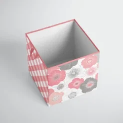 Bacati - Watercolor Floral Coral/Gray Fabric Storage Box/Tote Small
