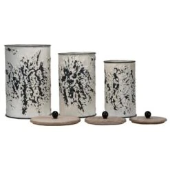 Set Of 3 Cream And Gray Floral Metal Decorative Storage Canisters - Foreside Home & Garden -Storage Specialty Store GUEST 738af412 29a2 422b 86f9 6c4bca870979