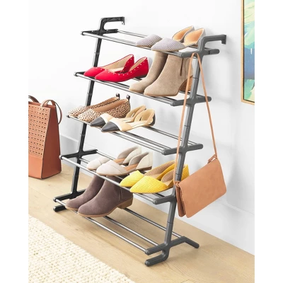 Whitmor 5 Tier Leaning Shoe Rack Black 4 Whitmor 5 Tier Leaning Shoe Rack Black - Image 4