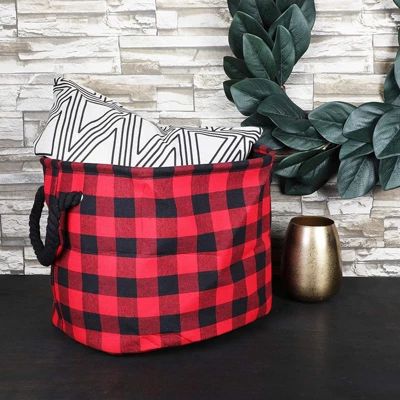 Okuna Outpost Foldable Storage Bin With Rope Handles, Buffalo Plaid Design (16 X 10 X 12 In) 1 Okuna Outpost Foldable Storage Bin With Rope Handles, Buffalo Plaid Design (16 X 10 X 12 In)