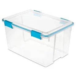 Sterilite 54 Quart Clear Plastic Stackable Storage Container Box Bin With Air Tight Gasket Seal Latching Lid Long Term Organizing Solution
