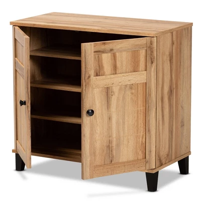 Glidden Wood 2 Door Shoe Storage Cabinet Oak Brown - Baxton Studio 1 Glidden Wood 2 Door Shoe Storage Cabinet Oak Brown - Baxton Studio
