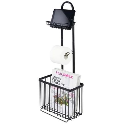 MDesign Metal Free Standing Toilet Paper Stand/Dispenser, Holds Tablet 7 MDesign Metal Free Standing Toilet Paper Stand/Dispenser, Holds Tablet - Image 7