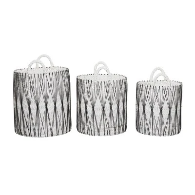 3pk Plastic Natural Storage Baskets White - Olivia & May 4 3pk Plastic Natural Storage Baskets White - Olivia & May - Image 4