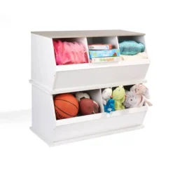 Badger Basket Two Bin Stackable Storage Cubby White/Gray Woodgrain -Storage Specialty Store GUEST 7eb89f7a 56dd 4ae5 9540 21475774645e