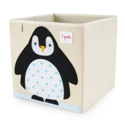 3 Sprouts Large 13 Inch Square Children's Foldable Fabric Storage Cube Organizer Box Soft Toy Bin Bundle With 1 Blue Cat And 1 Arctic Penguin Design