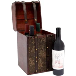 Okuna Outpost Wooden 4 Bottles Travel Wine For Storage Storage Bar Accessory, Flower Pattern, 8 X 8.5 X 13.8 In -Storage Specialty Store GUEST 840521a7 3d1b 4fc5 bdd0 da2a3b6981ac