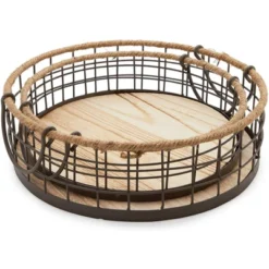 Juvale 2 Pack Round Wooden Wire Basket Trays With Handles, Farmhouse Decor (2 Sizes) 12 Juvale 2 Pack Round Wooden Wire Basket Trays With Handles, Farmhouse Decor (2 Sizes) -Storage Specialty Store GUEST 8625c1e1 0979 4a09 9a67 a77a50771638