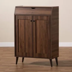 Cormier Walnut Finished 2 Door Wood Entryway Shoe Storage Cabinet Brown - Baxton Studio -Storage Specialty Store GUEST 863e8ace 6c92 47c2 b319 ac8961359233