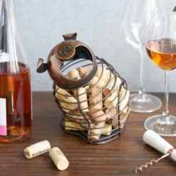True Oink Pig Cork Holder, Stainless Steel With Rustic Finish, Set Of 1