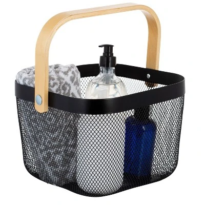 Simplify Mesh Tote With Bamboo Handle Black 3 Simplify Mesh Tote With Bamboo Handle Black - Image 3
