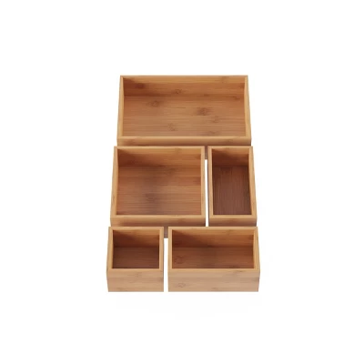 Drawer Organizer -5 Compartment Modular Natural Wood Bamboo Space Saver Tray Storage For Kitchen, Office, Bedroom And Bathroom By Hastings Home 5 Drawer Organizer -5 Compartment Modular Natural Wood Bamboo Space Saver Tray Storage For Kitchen, Office, Bedroom And Bathroom By Hastings Home - Image 5