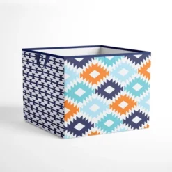 Bacati - Liam Aztec Design Hedgehog Aqua/Orange/Navy Storage Box Large