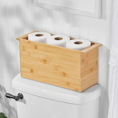 MDesign Bamboo Wooden Bathroom Storage Organizer Box With Handles - Natural 1 MDesign Bamboo Wooden Bathroom Storage Organizer Box With Handles - Natural