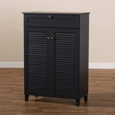 Shelf Wood Shoe Storage Cabinet With Drawer Coolidge Black - Baxton Studio 8 Shelf Wood Shoe Storage Cabinet With Drawer Coolidge Black - Baxton Studio - Image 8