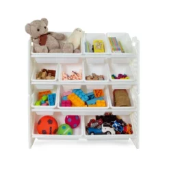 UNiPLAY Toy Organizer With Removable Storage Bins, Multi-Bin Organizer For Books, Building Blocks, School Materials, Toys With Baseplate Board Frame