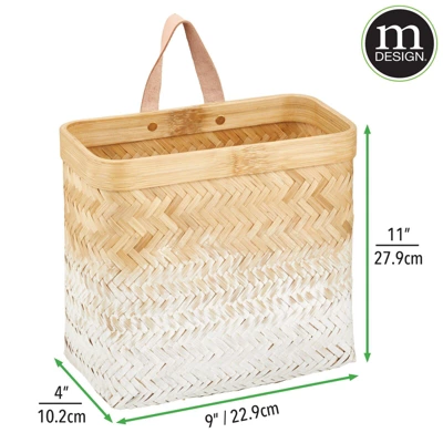 MDesign Woven Ombre Bamboo Hanging Wall Storage Organizer Basket, Natural/White 2 MDesign Woven Ombre Bamboo Hanging Wall Storage Organizer Basket, Natural/White - Image 2