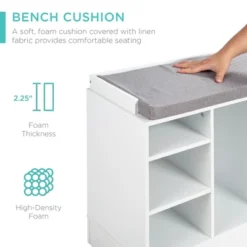 Best Choice Products 46in Shoe Storage Organization Rack Bench For Entryway, Bedroom W/ Padded Seat, 10 Cubbies - White -Storage Specialty Store GUEST 97e31c13 bc95 4d97 8139 8e0a325e6c0c