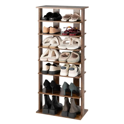 Costway Patented 7-Tier Double Rows Shoe Rack Vertical Wooden Shoe Storage Organizer Rustic White/Brown 8 Costway Patented 7-Tier Double Rows Shoe Rack Vertical Wooden Shoe Storage Organizer Rustic White/Brown - Image 8