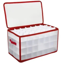 Home Basics Zippered 112 Ornament Storage Box, Red