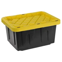 Juggernaut Storage Multipurpose 5 Gallon Lockable Plastic Storage Tote With Secure Snap Fitting Lid For Home Organization, Black/Yellow (Set Of 4)