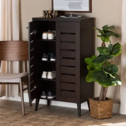Salma Wood 2 Door Shoe Storage Cabinet Dark Brown - Baxton Studio -Storage Specialty Store GUEST a466da0d 9b80 4b5f 9ebc e7b909b206bb