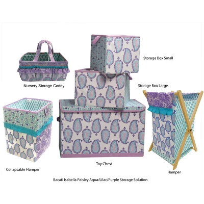 Bacati - Isabella Paisley Aqua/Lilac/Purple Fabric Storage Toy Chest 2 Bacati - Isabella Paisley Aqua/Lilac/Purple Fabric Storage Toy Chest - Image 2