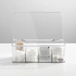 MDesign Plastic Divided First Aid Storage Box Kit, Hinge Lid For Bathroom, Clear