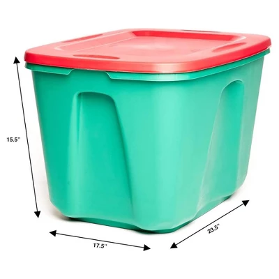 HOMZ 6618MXDC.04 18 Gallon Stackable And Nestable Heavy Duty Plastic Holiday Storage Container With 4 Way Handles, Green/Red, (4 Pack) 4 HOMZ 6618MXDC.04 18 Gallon Stackable And Nestable Heavy Duty Plastic Holiday Storage Container With 4 Way Handles, Green/Red, (4 Pack) - Image 4