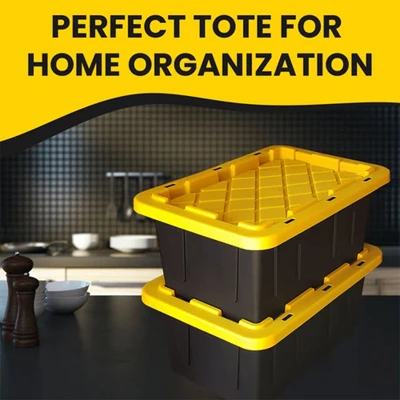 Juggernaut Storage Multipurpose 5 Gallon Lockable Plastic Storage Tote With Secure Snap Fitting Lid For Home Organization, Black/Yellow (Set Of 2) 3 Juggernaut Storage Multipurpose 5 Gallon Lockable Plastic Storage Tote With Secure Snap Fitting Lid For Home Organization, Black/Yellow (Set Of 2) - Image 3