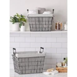 Design Imports Set Of 2 Farmhouse Black Wire Ticking Stripe Liner Baskets Black/White -Storage Specialty Store GUEST b04b33a5 8e5f 458f 995e 2e18c496c0df