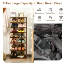 Costway Patented 7-Tier Double Shoe Rack Free Standing Shelf Storage Tower Rustic Brown -Storage Specialty Store GUEST b105bc0d 3fb9 4bce 94d6 57df9393e42d