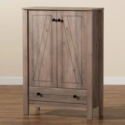 Derek Wood 1 Drawer Shoe Cabinet-Oak - Baxton Studio -Storage Specialty Store GUEST b482a9d5 b3d4 4b97 9e85 22992e8c9c45