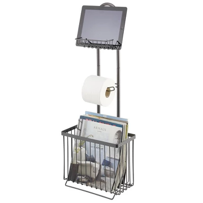 MDesign Metal Free Standing Toilet Paper Stand/Dispenser, Holds Tablet 8 MDesign Metal Free Standing Toilet Paper Stand/Dispenser, Holds Tablet - Image 8