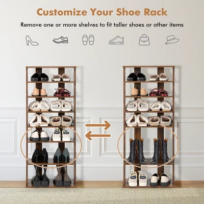 Costway Patented 7-Tier Double Rows Shoe Rack Vertical Wooden Shoe Storage Organizer Rustic White/Brown 5 Costway Patented 7-Tier Double Rows Shoe Rack Vertical Wooden Shoe Storage Organizer Rustic White/Brown - Image 5