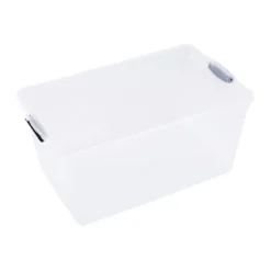 Rubbermaid Cleverstore 18 Gallon Durable Plastic Holiday Storage Tote With Latching Recessed Lid For Seasonal Decorations, Clear With Red Lid (4 Pack) -Storage Specialty Store GUEST bed81e85 1c40 4b09 8ba3 98ea28a51084