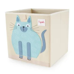 3 Sprouts Large 13 Inch Square Children's Foldable Fabric Storage Cube Organizer Box Soft Toy Bin 2 Piece Bundle With Blue Cat, Pet Hedgehog Designs