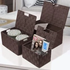 Sorbus 3pc Weave Stackable Basket Set Chocolate -Storage Specialty Store GUEST bfd6b063 2f15 4056 a80b d5a54acc596c
