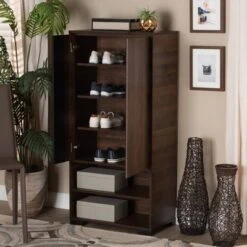 Raina Two-Tone Wood 2 Door Shoe Storage Cabinet Walnut Brown/Black - Baxton Studio -Storage Specialty Store GUEST bfdda488 9348 436d bb3b cd668ecbc85c