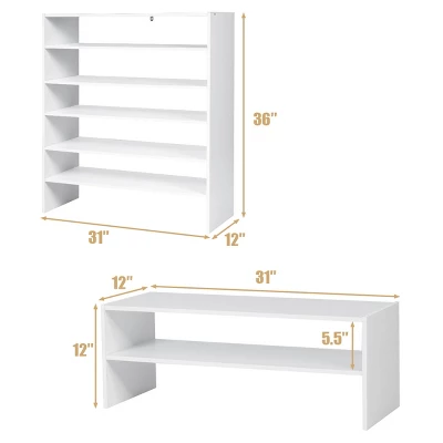 Costway 3 PCS Stackable Shoe Rack 31-Inch Horizontal Organizer 2-tier StorageShelf WhiteBrown 1 Costway 3 PCS Stackable Shoe Rack 31-Inch Horizontal Organizer 2-tier StorageShelf WhiteBrown