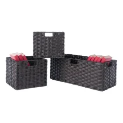 3pc Melanie Woven Fiber 2 Small And 1 Large Basket Set Chocolate - Winsome -Storage Specialty Store GUEST c7a628a8 e1f3 406d b450 f08feca93b41