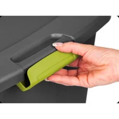 Sterilite Large 45 Gallon Storage Tote Boxes With Wheels And Latching Indexed Lid For Home Organization, Gray And Green, (4 Pack)