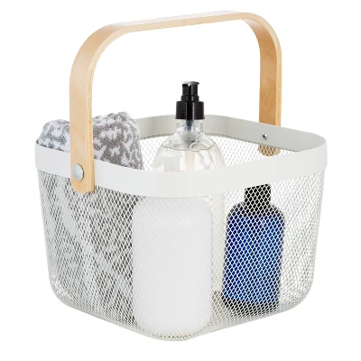 Simplify Mesh Tote With Bamboo Handle White 3 Simplify Mesh Tote With Bamboo Handle White - Image 3
