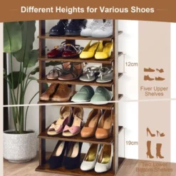 Costway Patented 7-Tier Double Shoe Rack Free Standing Shelf Storage Tower Rustic Brown -Storage Specialty Store GUEST d028246f 41ad 45de a04b d1d7499753c0