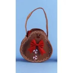 Don Mechanic 12" Brown Gingerbread Man Basket Pouch Filled W/ Christmas Red Guest Hand Towels