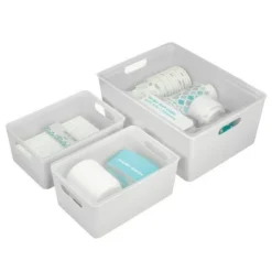 MDesign Plastic Home Storage Organizer Box, Set Of 3 -Storage Specialty Store GUEST da76191b e9ed 4f1d 9747 23aab7ac51ed